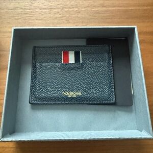 Thom Browne Navy Pebbled Leather Card Holder